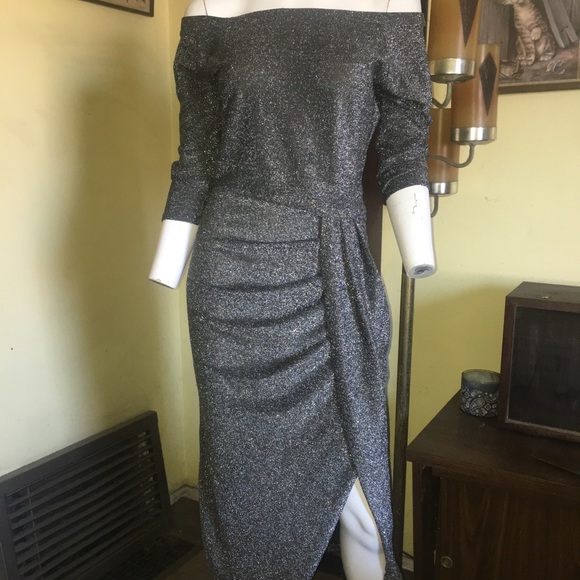 Vintage ladies silver glitter sparkle glamour prom evening party dress gown - Picture 6 of 6